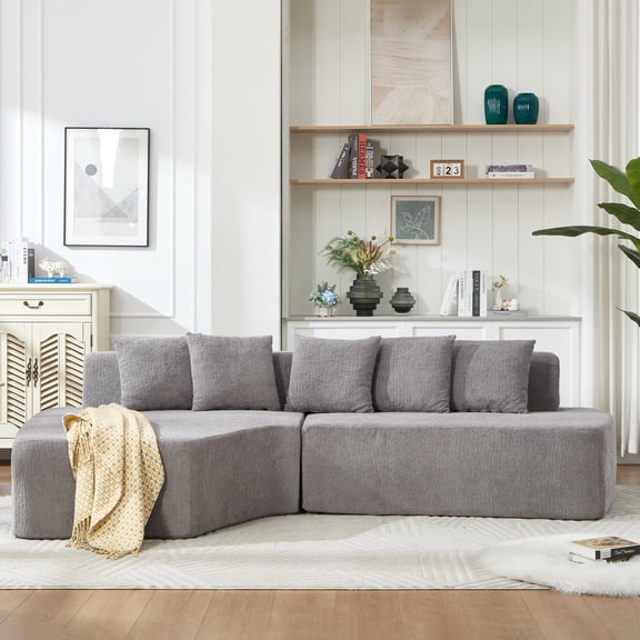 FFZ Compression Sectional Couch with Comfy Chaise and Deep Seat, 110.23 x 61.02 x 27.17 inch, LIGHT GREY