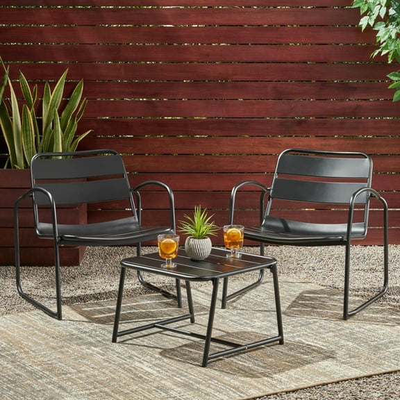 FFZ CONRAD 3-Piece Outdoor Chat Set with Open Slat Design and Metal Frame, Matte Black