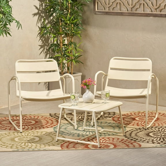FFZ CONRAD Chat Set with Open Slat Design and Iron Frame, Matte White
