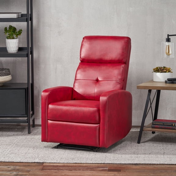 FFZ Recliner Chair with Lever Mechanism and Contemporary Design, 26.25 x 35.5 x 40 inch, Red