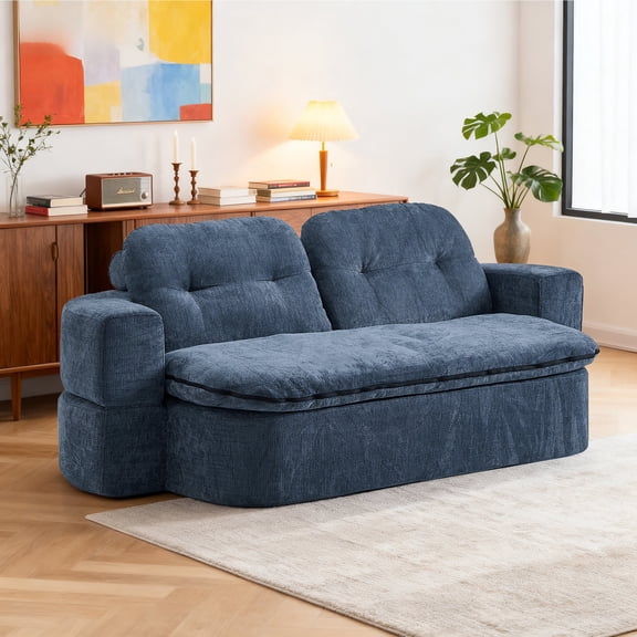 FFZ Convertible Linen Sofa Bed with Hidden Quilt and 2 Pillows, 78.74 x 47.24 x 11.02 inch, Dark Blue