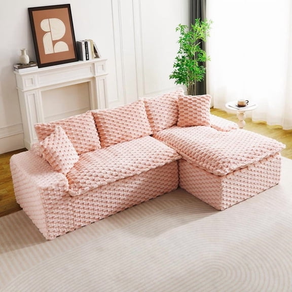 FFZ Convertible Twin-Seat Sofa with Right Chaise Lounge for Face-to-Face Seating, Pink