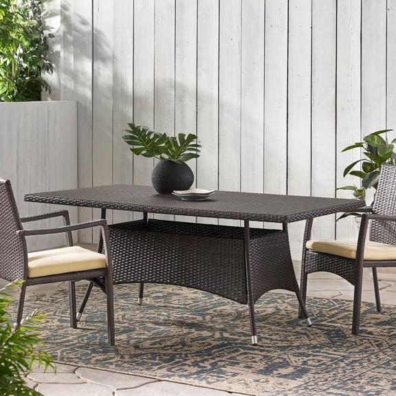 FFZ CORSICA Rectangular Dining Table with PE Rattan and Iron Frame, 69 x 38 x 28.5 inch, Brown Multi