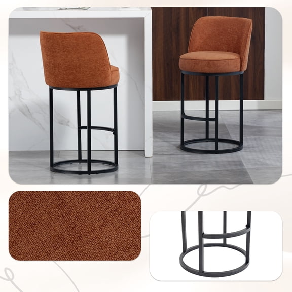 FFZ Counter Height Bar Stools Set Of 2, Modern Barrel Counter Stools With Backrest, Linen Fabric Upholstered Accent Bar Stools For Kitchen Island