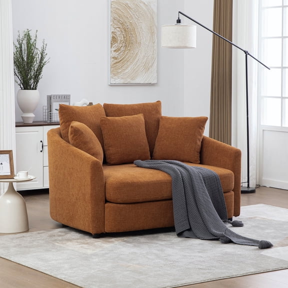 FFZ Cozy Oversized Round Cuddle Chaise with Pillows and Deep Seat, Orange