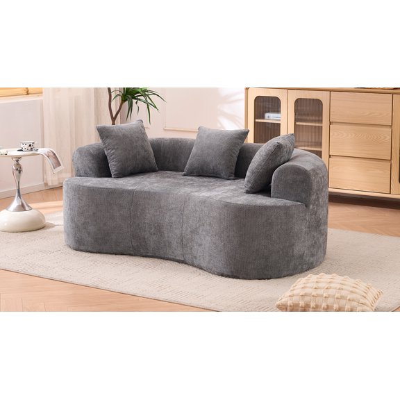 FFZ Crescent-Shaped Sofa with Deep Cushions and Self-Inflating Foam, 66.93 x 40.35 x 24.41 inch, Grey