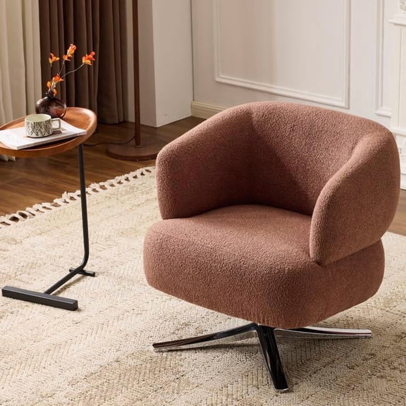 FFZ Cuddle-Style Leisure Swivel Sofa Chair with 360 Rotation, Polyester Fabric, 25.2 x 26.8 x 28.3 inch, Red