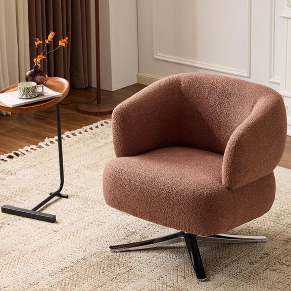 FFZ Cuddle-Style Leisure Swivel Sofa Chair with 360 Rotation, Polyester Fabric, 25.2 x 26.8 x 28.3 inch, Red