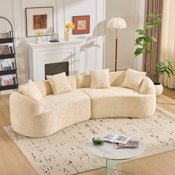 FFZ Curved Compressed Modular Sofa with Spring Cushions, 109.45 x 35.85 x 24.02 inch, Beige