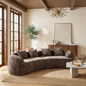 FFZ 109.45 inch Curved Compressed Modular Sofa with Spring Cushions, No Assembly Required, Brown