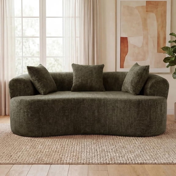 FFZ Crescent-Shaped Sofa with Deep Cushions and Self-Inflating Foam, 66.93 x 40.35 x 24.41 inch, Green