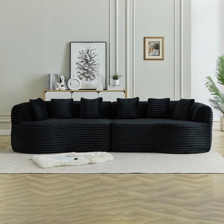 FFZ 111.5 inch Curved Cloud Sectional Sofa with 6 Pillows and Deep Seat Design, Black