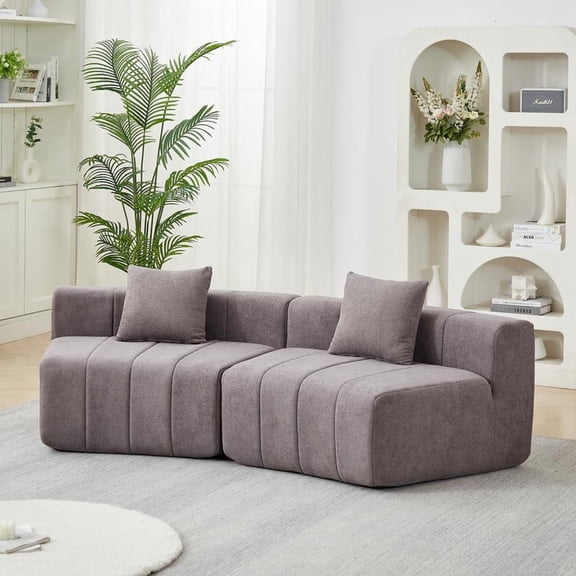 FFZ Curved Chenille Modular Sectional Sofa with 4 Pillows, Semi Circular Design for Living Room, Grey