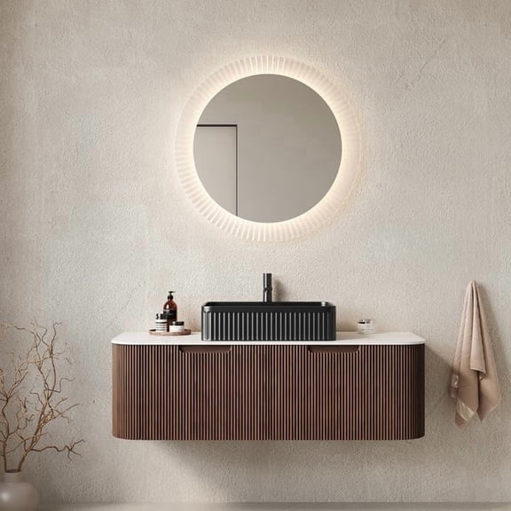 FFZ DINA 48" Floating Bathroom Vanity with Sintered Stone Top, 2 Drawers and Ceramic Basin, Black