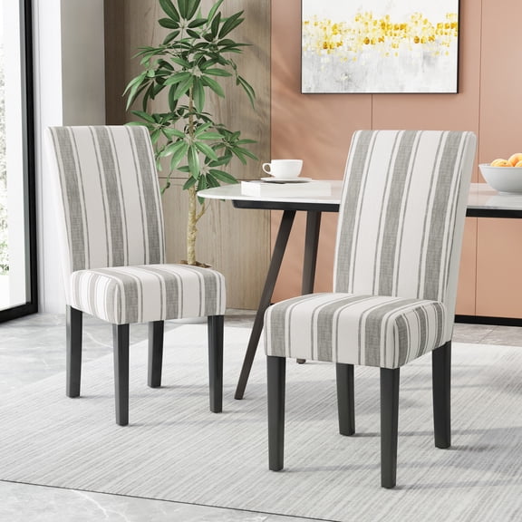 FFZ Fabric Dining Chair with Rubberwood Legs and Contemporary Design, 17.5 x 26.5 x 39.5 inch, Grey Stripe