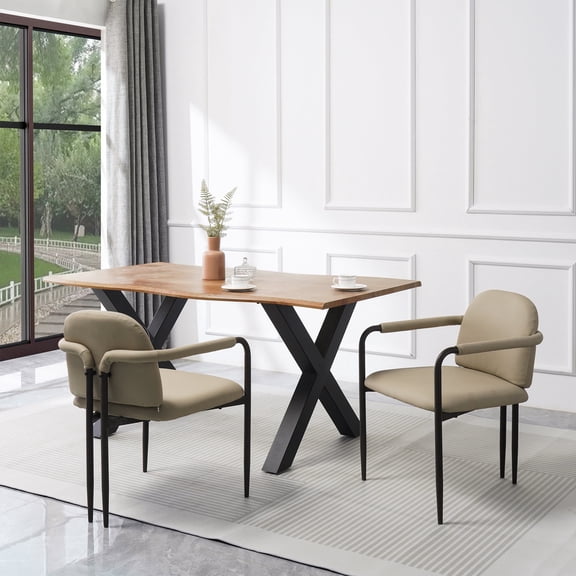 FFZ Set of 2 Dining Chairs with Iron Frame and Fabric Upholstery, 21.75 x 23.75 x 30.75 inch, Espresso