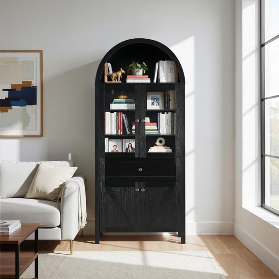 FFZ Dome Cabinet with Arch Design and Large Storage Space, 31.5 x 15.75 x 71.65 inch, Black