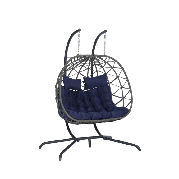 FFZ Double Hanging Egg Chair with Stand, Outdoor Patio 2 Person Wicker Hammock Swing Chairs with Cushion Loveseat for Indoor Bedroom, Lawn, Garden