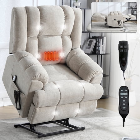 FFZ Dual Motor Power Lift Recliner with Heat Massage and Remote, Beige