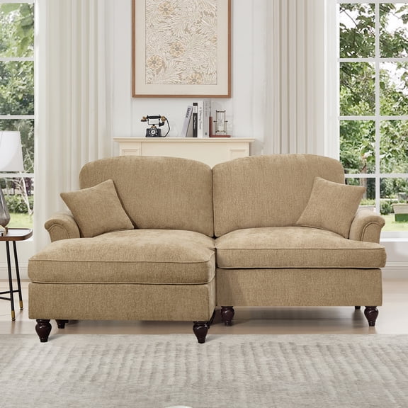 FFZ Elegant Mid Century Large 2 Seater Modular L Shaped Sofa Flared Arms Chenille Coffee For Living Room Apartment