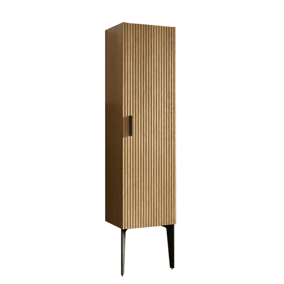 FFZ Emilia-14S Striped Side Cabinet with Oak Grille Panel, Metal Legs, 13.79 x 11.82 x 57.92, Antique Black