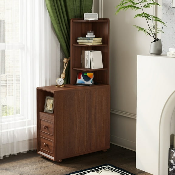 FFZ End Table With Drawers, Corner Table With Open Shelves, Tall Side Table For Bedroom And Corner(Expect Arrival Date 2025/4/16)