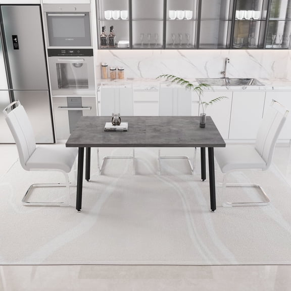 FFZ Expandable Square Dining Table Set with 4 C-Shaped Chairs, Gray