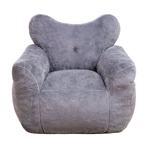 FFZ Extra-Large Faux Fur Bean Bag Chair with Heart-Shaped Back Support, 43.5 x 39.5 x 31.5 inch, Gray
