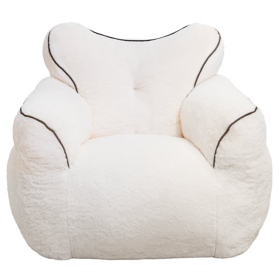 FFZ Extra-Large Faux Fur Bean Bag Chair with Heart-Shaped Back Support, 43.5 x 39.5 x 31.5 inch, White