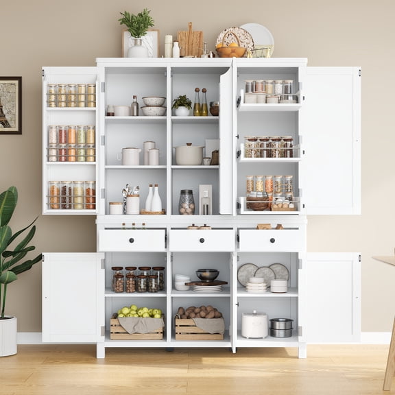 FFZ Farmhouse 74.8''H High Freestanding Kitchen Pantry, White