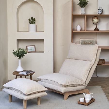 FFZ Foldable Reclining Lazy Sofa Chair with Adjustable Waist and Headrest, 27.56 x 48 x 37.01 inch, Beige