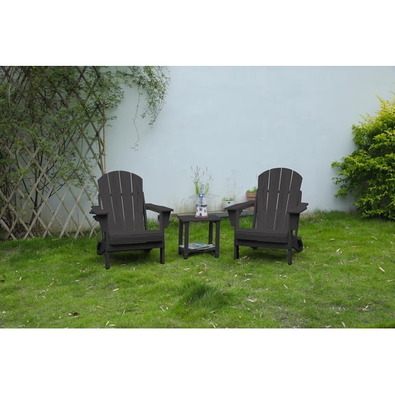 FFZ Folding Adirondack Chair Set with Side Table, 3-Piece Set, Gray