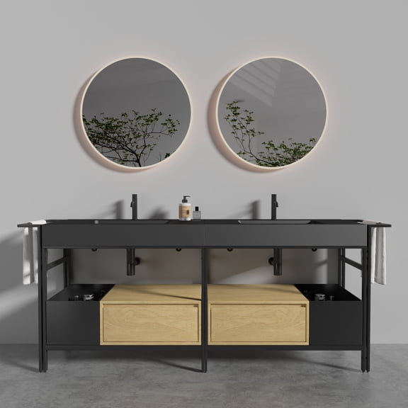 FFZ 72 inch Industrial Modular Bathroom Vanity with Metal Frame and Artificial Stone Basin, Matte Black