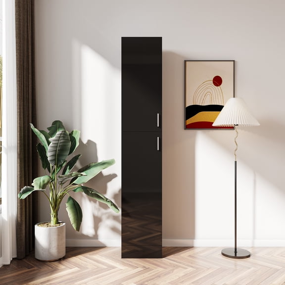 FFZ Freestanding Cabinet With Shelves Two Doors For Kitchen Dining Room Black