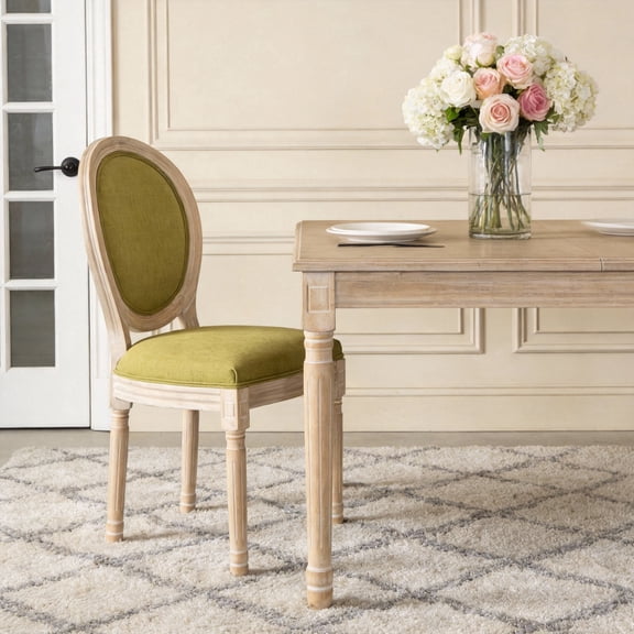 FFZ French Country Dining Chairs Set of 2 with Round Back, Solid Wood Frame, for Living Room, Kitchen, Green