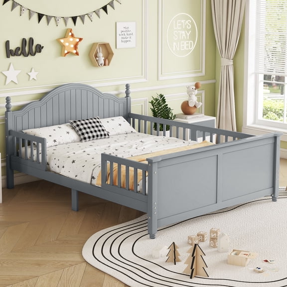 FFZ Full Size Wood Platform Bed with Headboard and Footboard, 78.7 x 57.2 x 36 inch, Grey