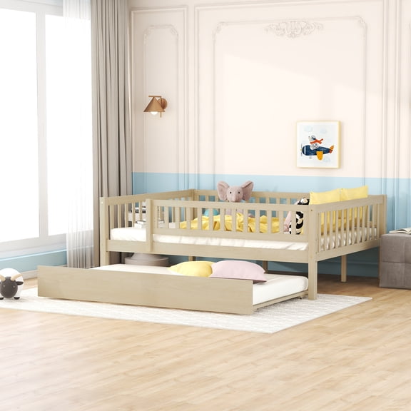FFZ Full Wood Daybed Trundle Fence Guardrails Natural