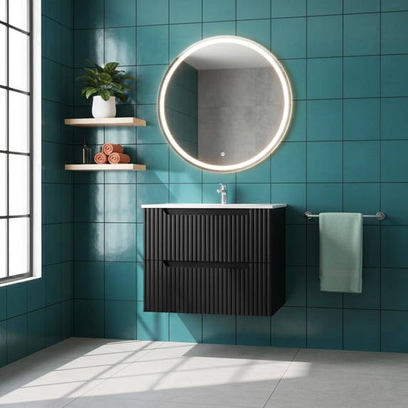 FFZ Goodyo 24" Wall Mounted Bathroom Vanity With Sink Floating Bathroom Cabinet Sink Combo, Soft-Close System, 2 Extra Big Drawers, Black