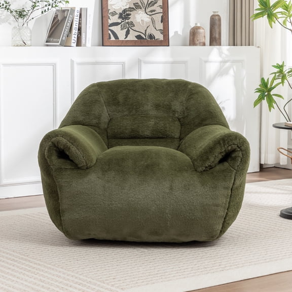 FFZ Green Comfy Bean Bag Sofa With Back Support Faux Fur Chair For Adults