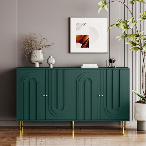 FFZ Green Lacquered 4 Door Wooden Sideboard Buffet Server Storage Living Room Entryway Kitchen