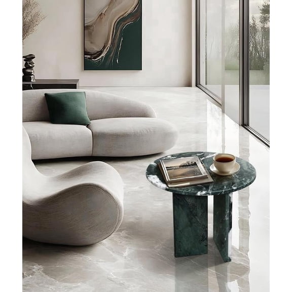 FFZ Green Natural Marble Coffee Table with Metal Base, 17.7 x 17.7 x 15.8 inch, Green