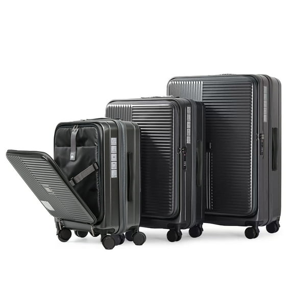FFZ Hardshell Suitcase with Front Opening, TSA Approved Lock, Expandable Design, Cement Grey