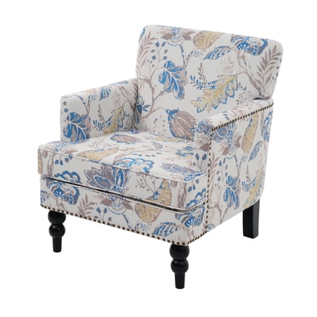 FFZ Harrison Tufted Club Chair with Polyester Upholstery and Solid Wood Frame, Blue+Multi