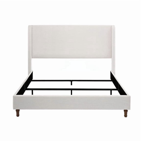 FFZ Hayden Upholstered King Bed with 54 inch Wingback Headboard and Walnut Feet, 85.8 x 83.6 x 54 inch, Ivory
