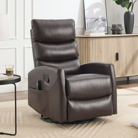 FFZ Heat Massage Recliner Chair with Rocker and Swivel, Brown
