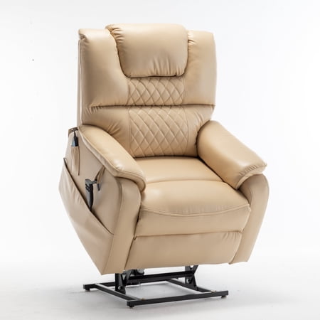 FFZ Power Lift Recliner Chair with OKIN Motor, 180 Degree Recline and Side Pockets, Beige+yellow