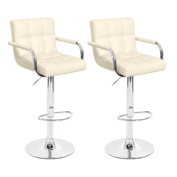 FFZ Adjustable PU Trumpet Bar Stool Set of 2 with Ergonomic Backrest, Comfortable Seat, 18.5 x 17.75 x, Beige