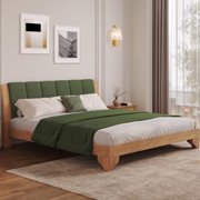 FFZ King Pine Wood Bed Frame with Headboard and Green Accents, 82.7 x 85.2 x 40.4 inch, Green