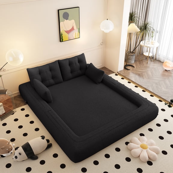 FFZ Human Dog Bed Lazy Sofa Couch 78.7 inch Multi-Functional Foldable 3-In-1 Teddy Fabric Foam-Filled Black For Living Room