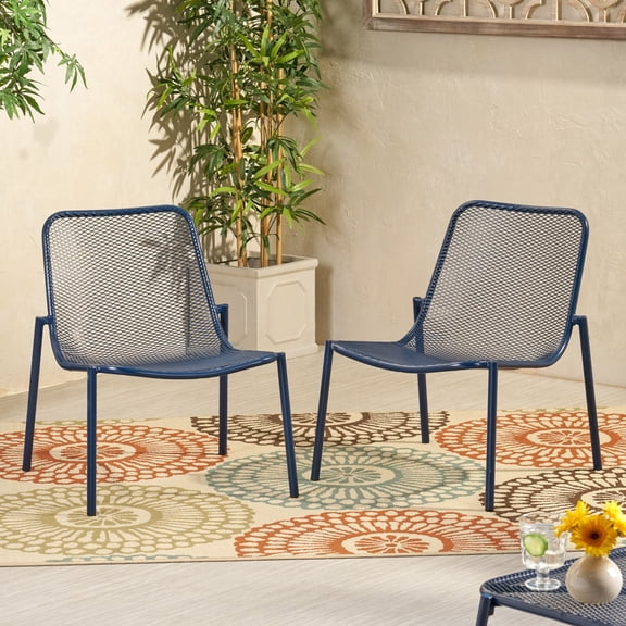 FFZ KINCAID Chair Set of 2 with Stackable Design and Iron Frame, 22.25 x 26 x 26 inch, Navy